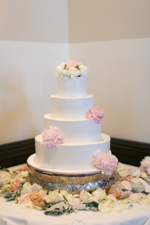 Wedding Cake with Pink Flowers