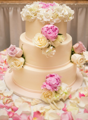 Wedding Cake with Pink and White Roses