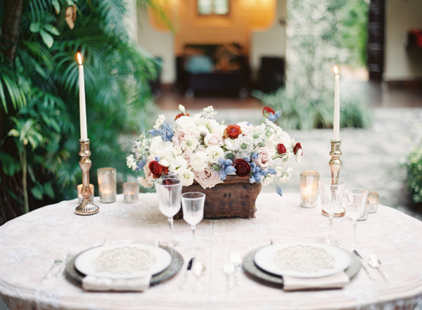 Blue Red and Ivory Centerpiece