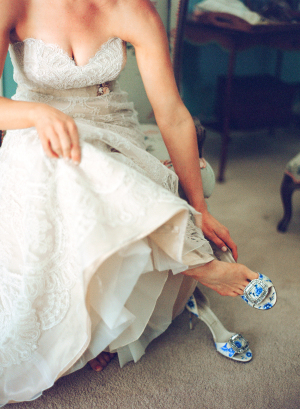 Bride in Blue Toile Shoes