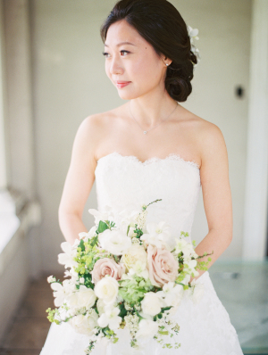 Bride with Ivory and Green Bouquet