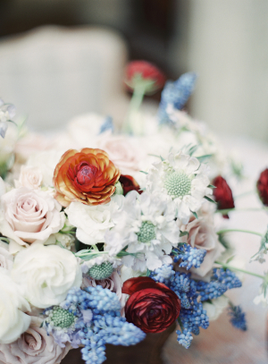 Centerpiece with Red and Blue Flowers