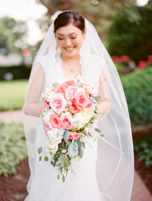 Bride with Pink and Green Bouquet