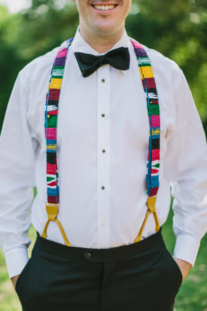 Groom in Colorful Suspenders