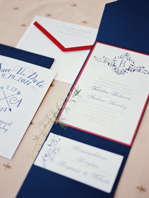 Navy and Red Wedding Invitations