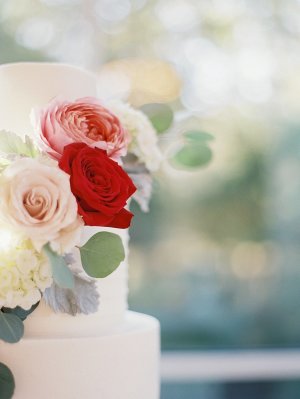 Pink and Red Flowers on Wedding Cake