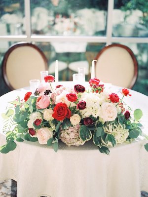 Sweetheart Table with Red and White Flowers