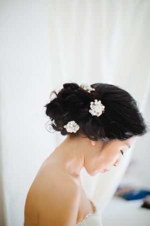 Bride with Babys Breath Tucked in Hair
