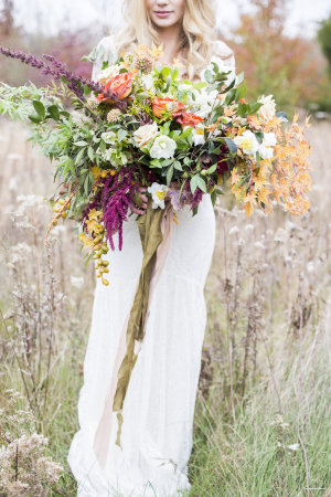 Bride with Huge Fall Bouquet