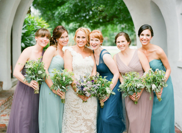 Bridesmaids in Shades of Blue and Purple