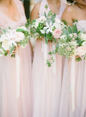 Bridesmaids with Ribbon Tied Bouquets