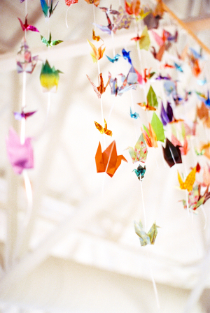 Colorful Paper Cranes at Wedding