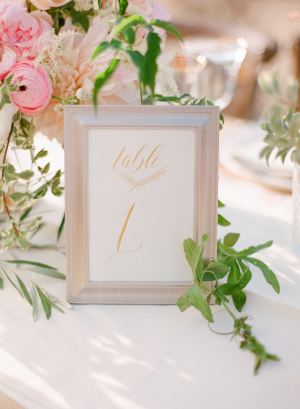 Gold Calligraphy Table Number