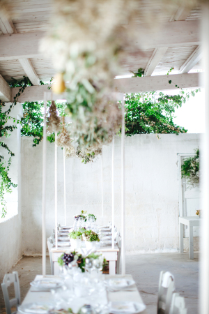 Hanging Herbs Over Reception Table