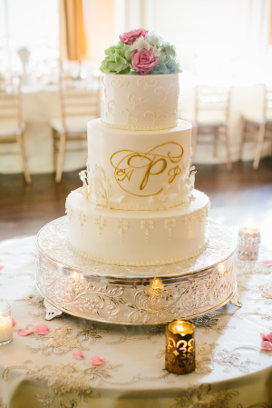 Wedding Cake with Gold Monogram