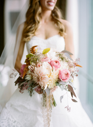Blush and Pink Bouquet with Vintage Ribbon