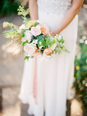 Bride with Peach Bouquet