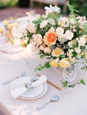 Centerpiece in Peach and Yellow