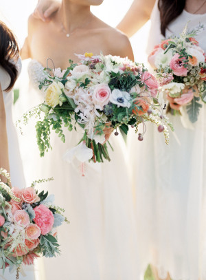 Colorful Bouquets with White Dresses