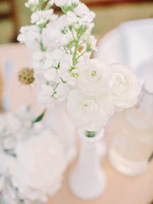 Ivory Flowers in White Bud Vases