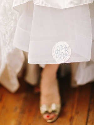 Something Blue Monogram on Wedding Dress