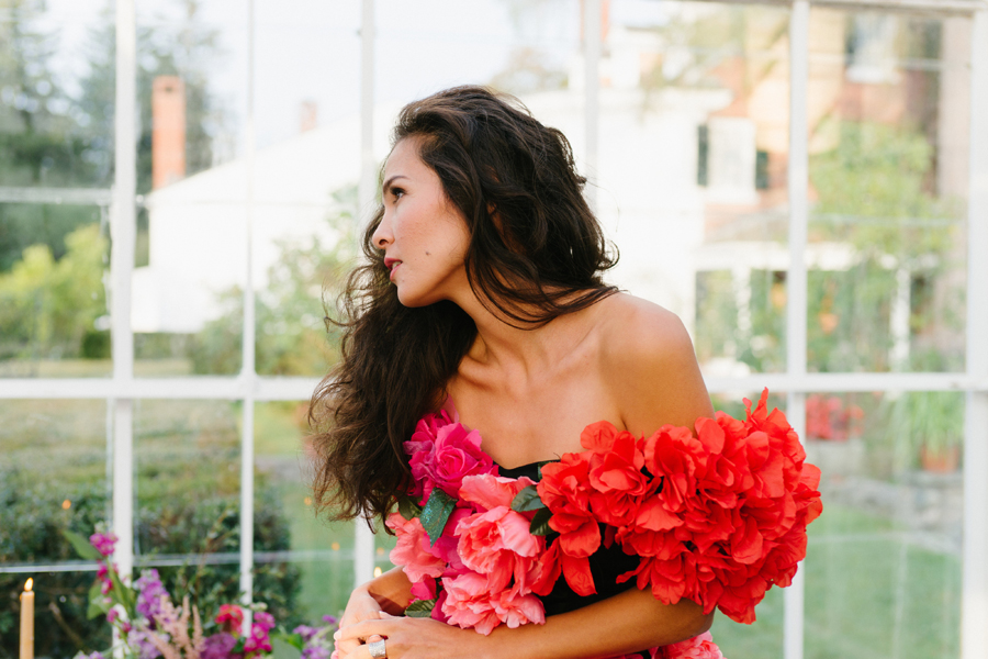 Bride in Dress with Large Flowers