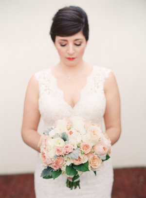 Bride with Peach Bouquet