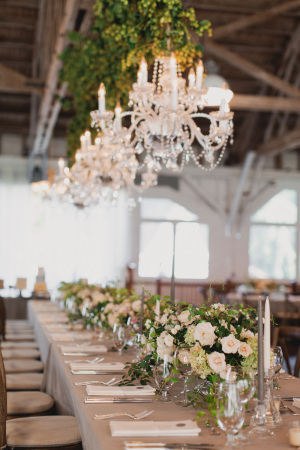 Chandeliers and Greenery at Reception