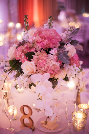 Orchid and Pink Hydrangea Centerpiece