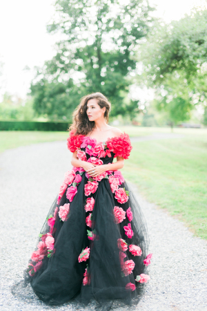 Pink Flowers on Wedding Dress