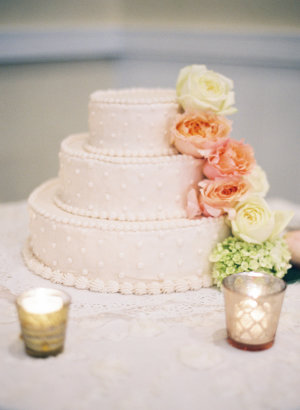 Simple Wedding Cake with Peach Flowers