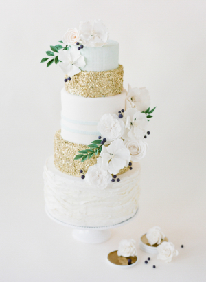 Gold Glitter and White Wedding Cake
