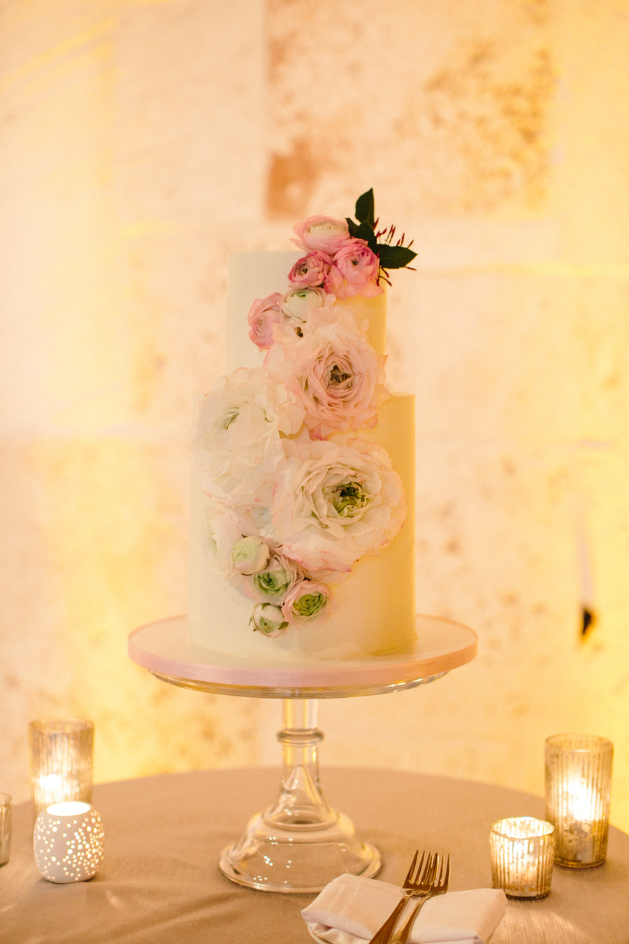 Modern Wedding Cake with Blush Flowers