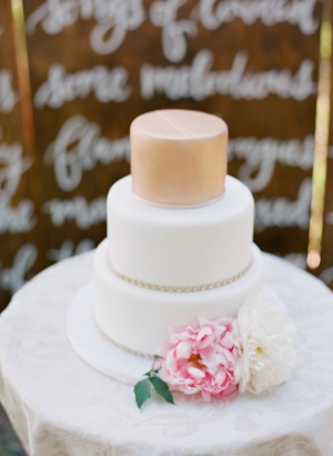 Simple White and Peach Wedding Cake