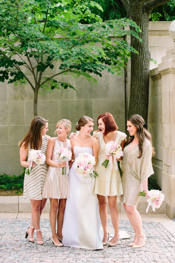 Bridesmaids in Mismatched Gold