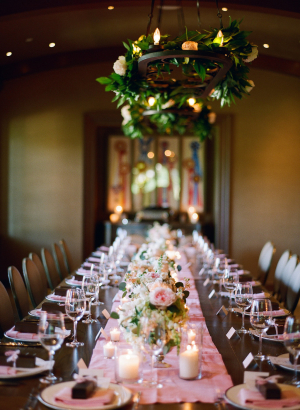 Estate Table with Pink Flowers at Wedding