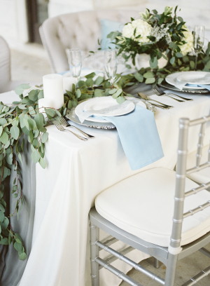 Green Silver and Blue Wedding Table