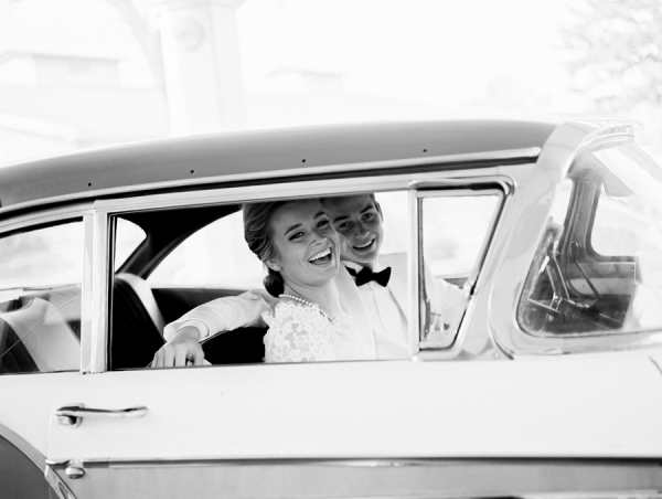 Groom and Bride in Vintage Car