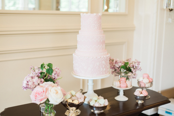 White and Pink Wedding Cake