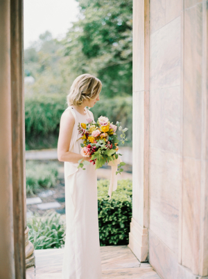 Bride with Ribbon Tied Bouquet
