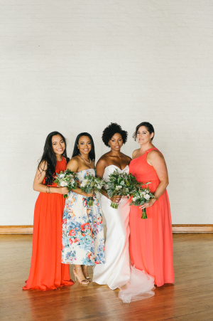 Bridesmaids in Red and Blue