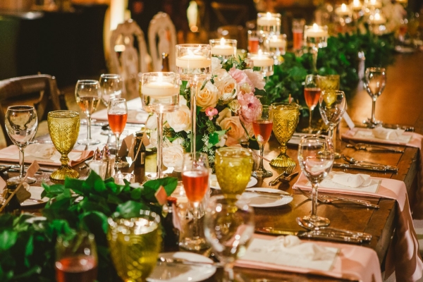 Green Pink and Amber Centerpiece