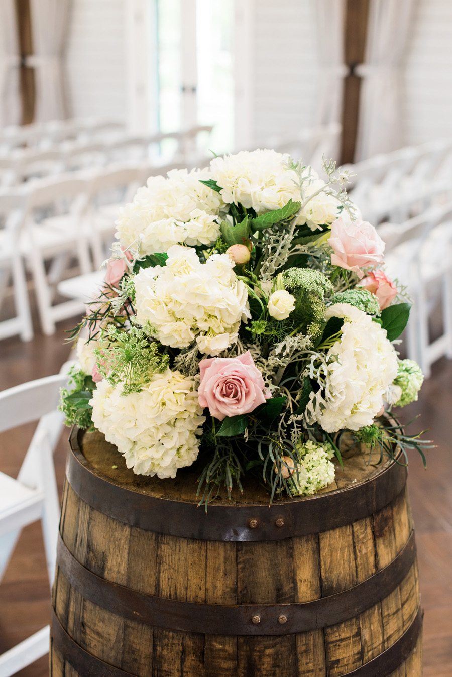 Wedding Flowers on Wine Barrels