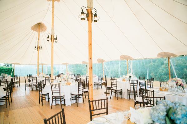Blue and White Tent Wedding Reception