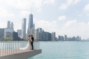 Bride and Groom with Chicago Skyline