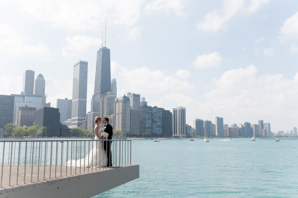 Bride and Groom with Chicago Skyline