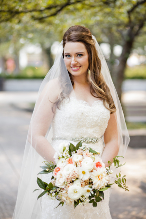 Bride with Pale Peach Bouquet