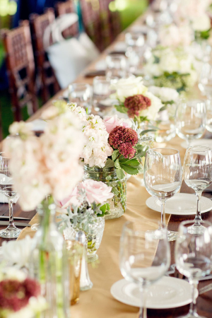 Long Wedding Table with Pink Centerpiece
