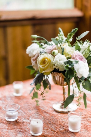 Pastel Wedding Flowers on Persimmon Linen
