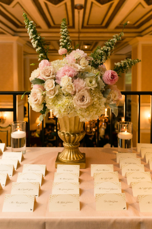 Pink and Green Centerpiece in Urn